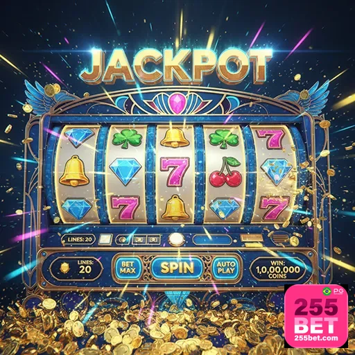 Imagem de slots de cassino com o logo 255bet, destaque para diversão e apostas online.